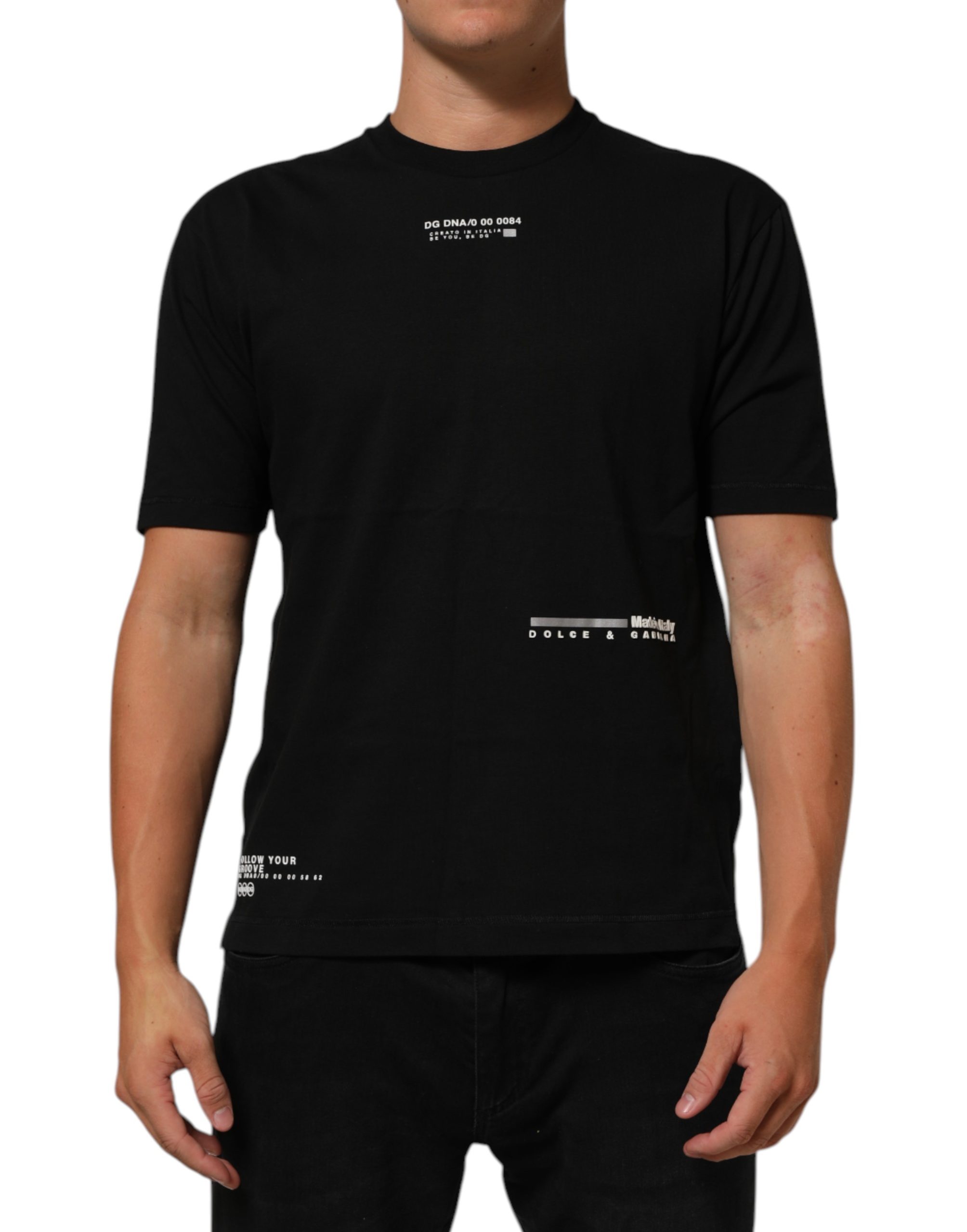 Black Statement Cotton Crew Neck Men T-shirt