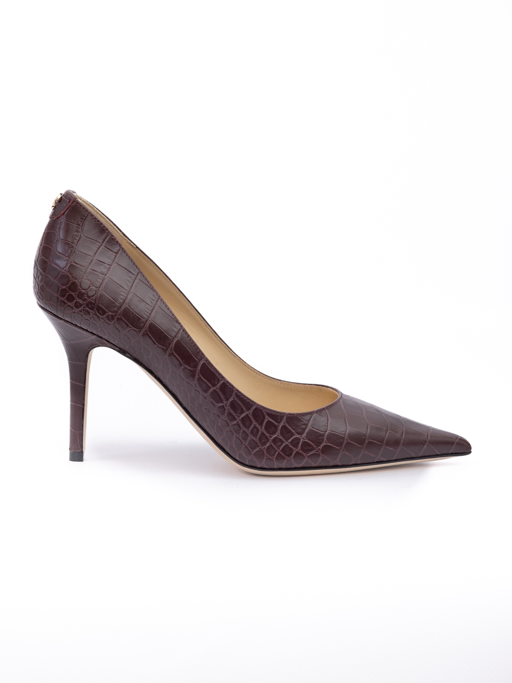 Burgundy Croco Embossed Leather Agnes Pumps