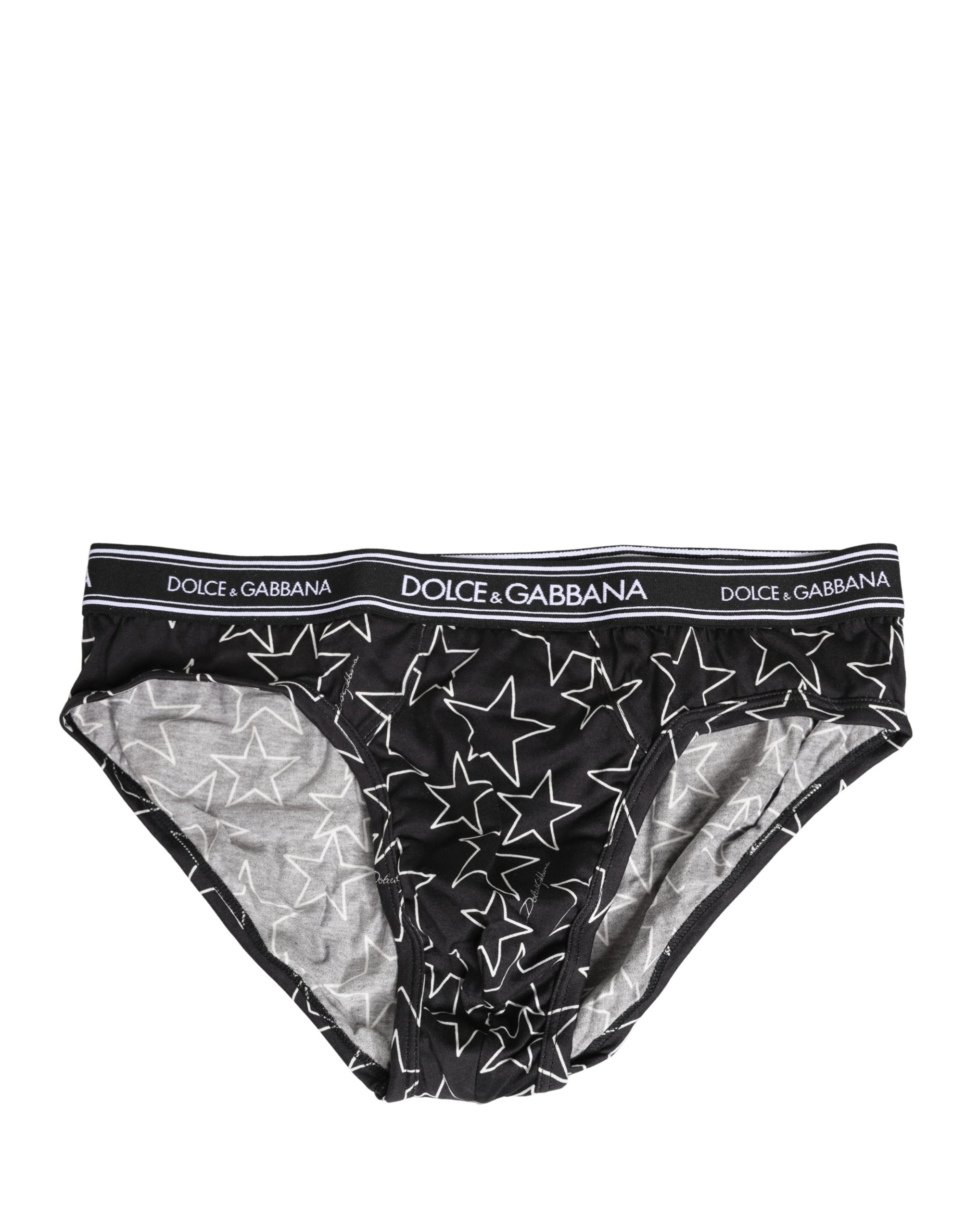 Black Stars Print Cotton Midi Brief Underwear