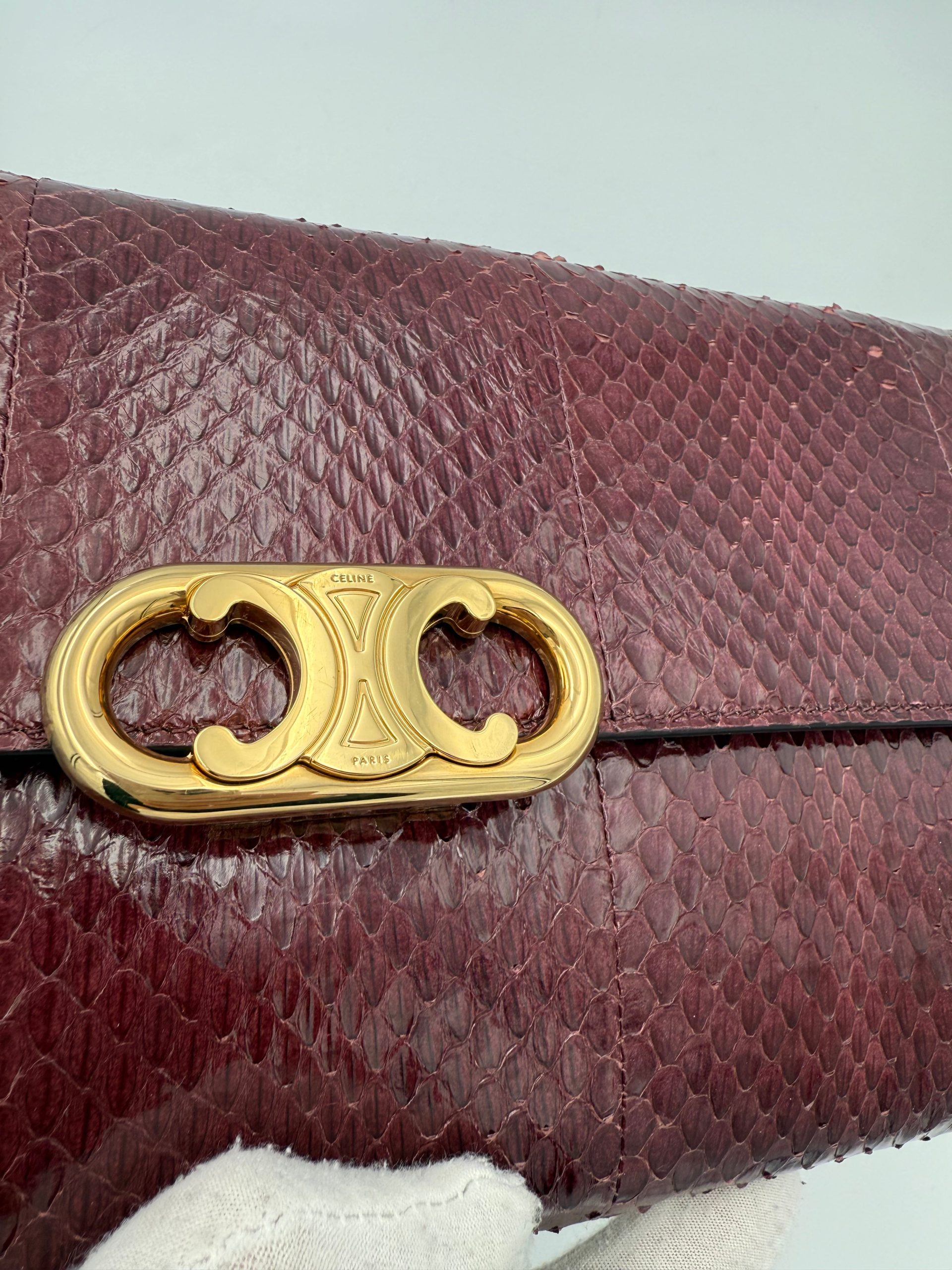 CELINE TRIOMPHE Reptile Skin Burgundy Clutch