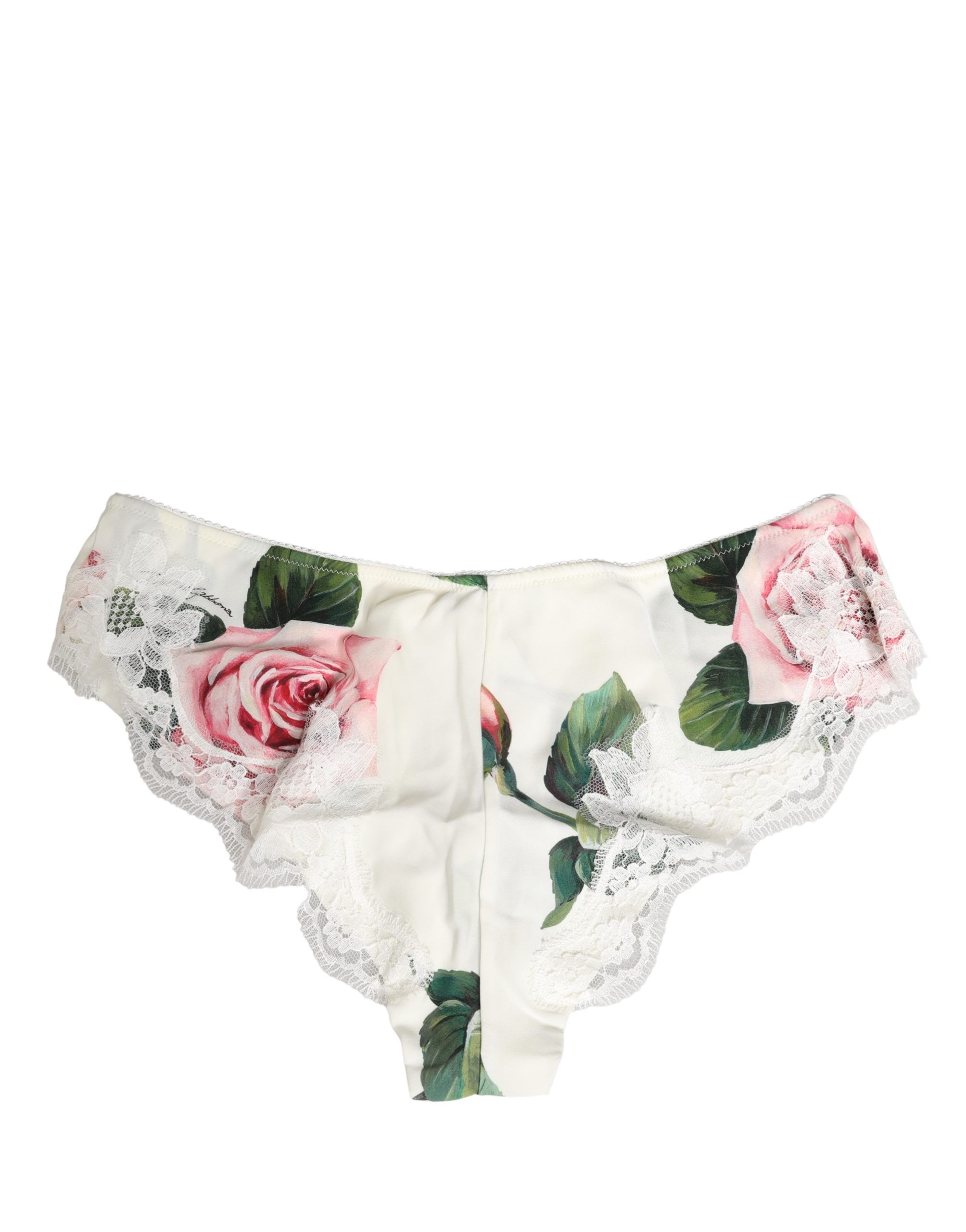 White Silk Floral Lace Trim Panty Brief Underwear