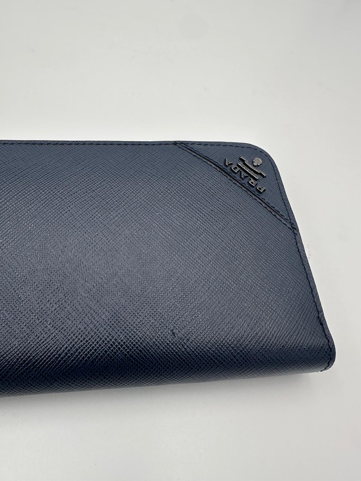 PRADA Zip in Blue Saffiano Wallet