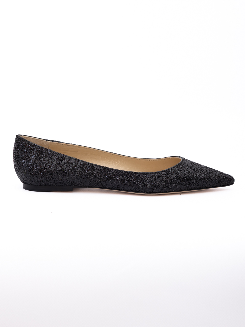 Black Coarse Glitter Fabric Alina Ballet Flat