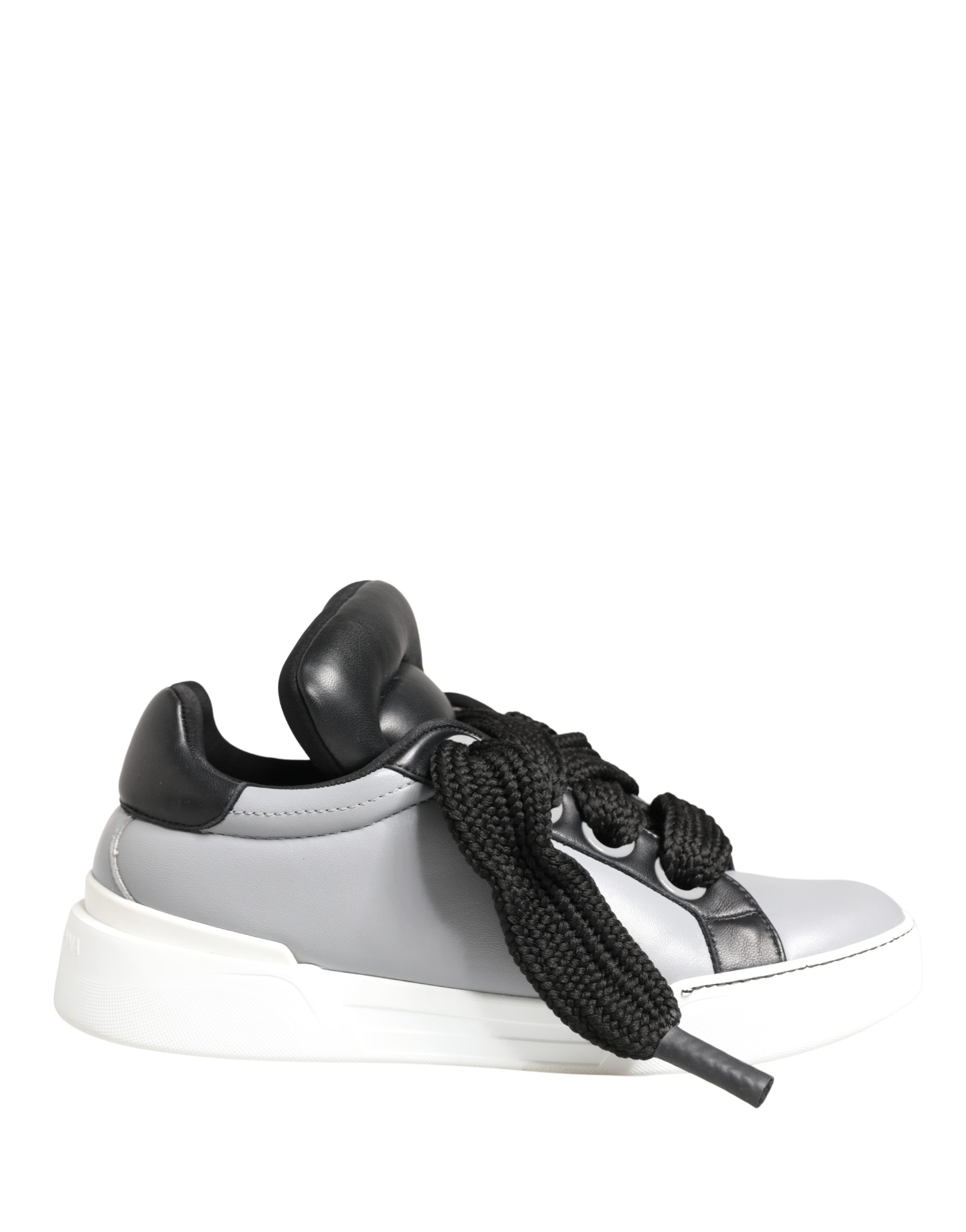 Gray Leather Low Top Lace Up Sneakers Shoes