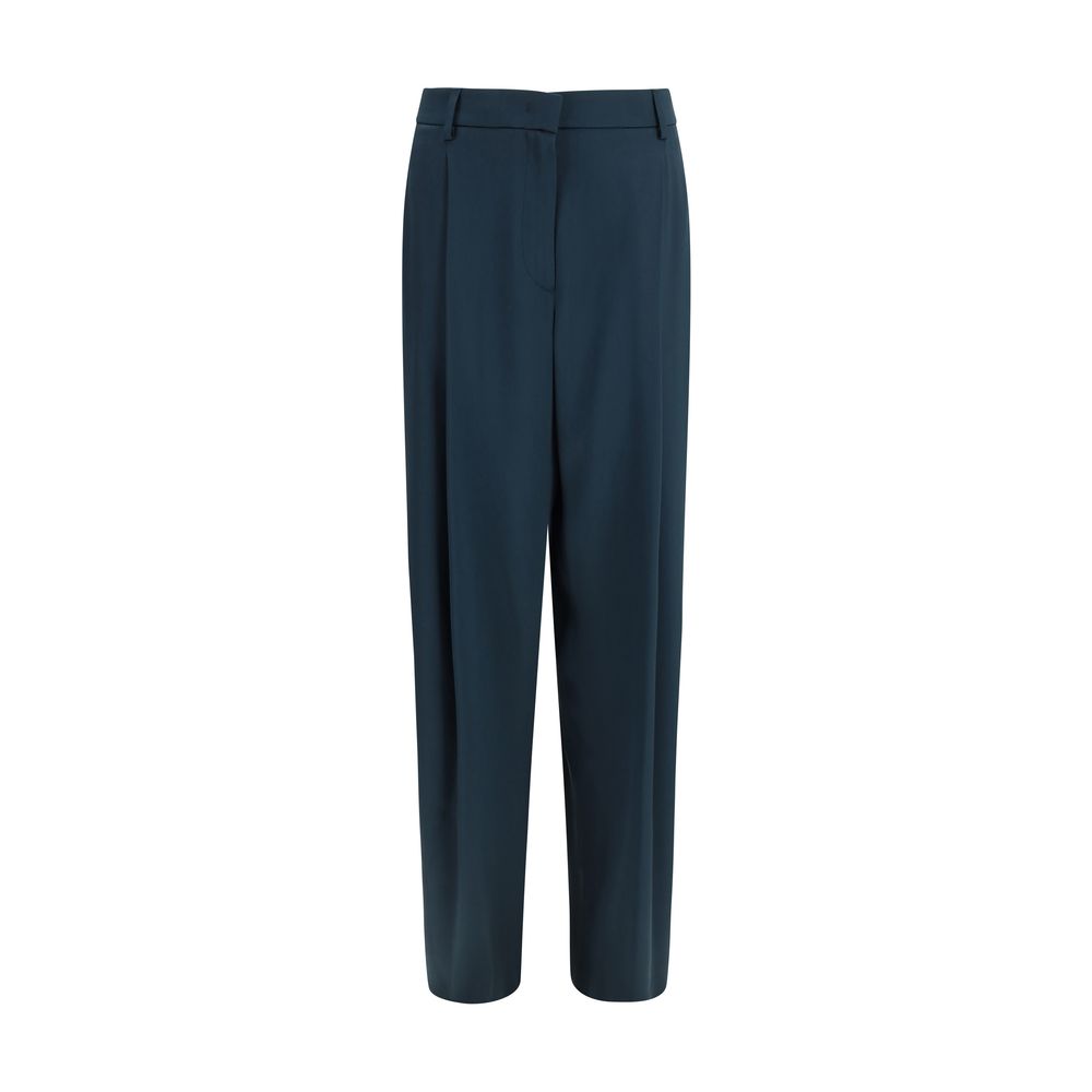 Blue Silk Casual Pants