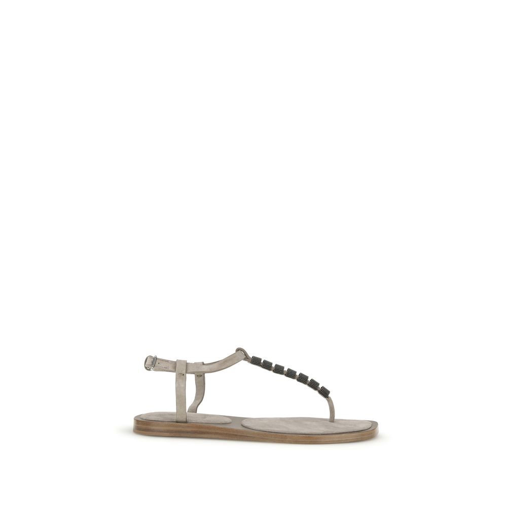 Beige Calf Leather Bos Taurus Flat Sandals