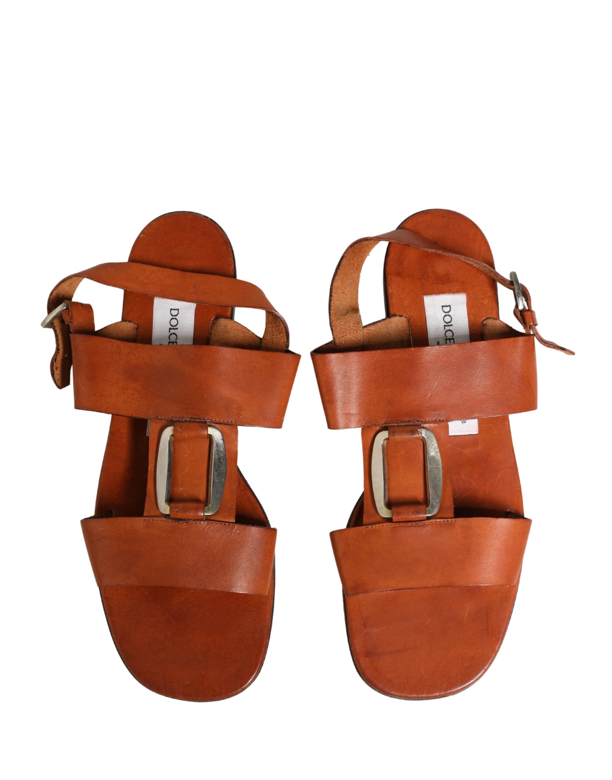 Brown Leather Flat Sandals Shoes