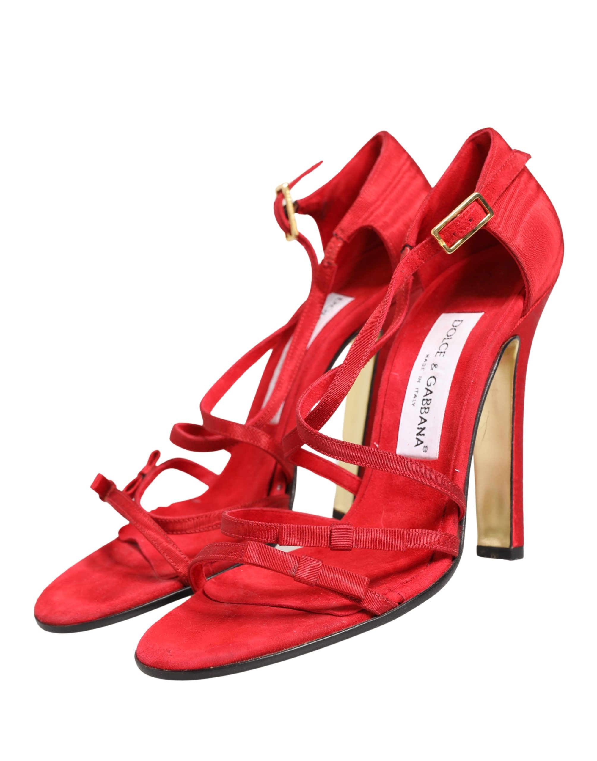 Red Calf Suede Strappy Heels Sandals Shoes