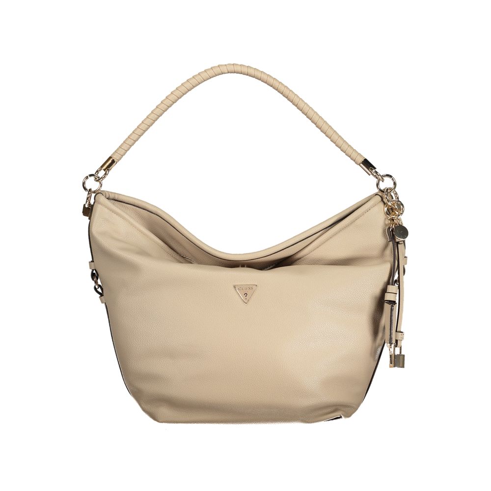 Beige Polyurethane Women Handbag