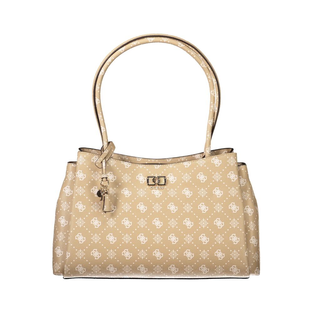 Beige Polyurethane Women Handbag