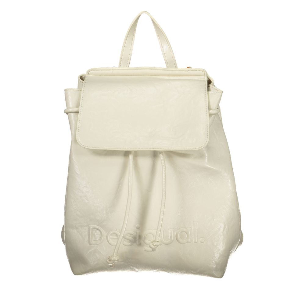 Ecru Polyurethane Women Backpack