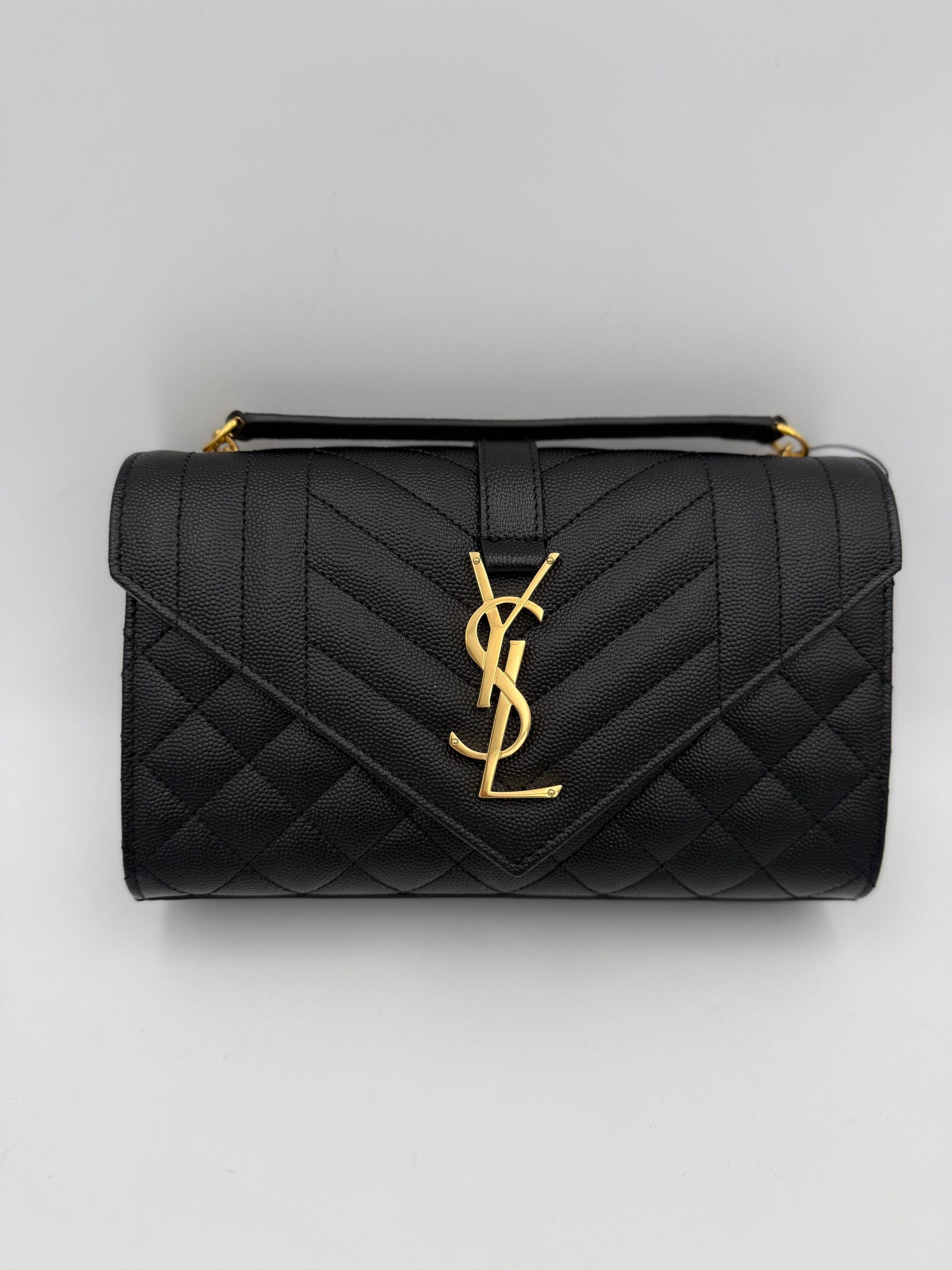 SAINT LAURENT ENVELOPE SMALL in Black Grained Leather Handbag