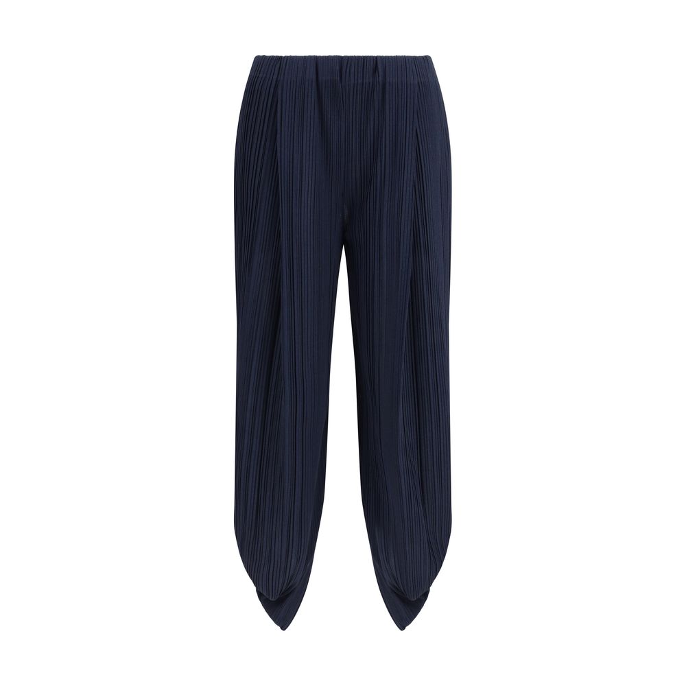 Blue Polyester Casual Pants