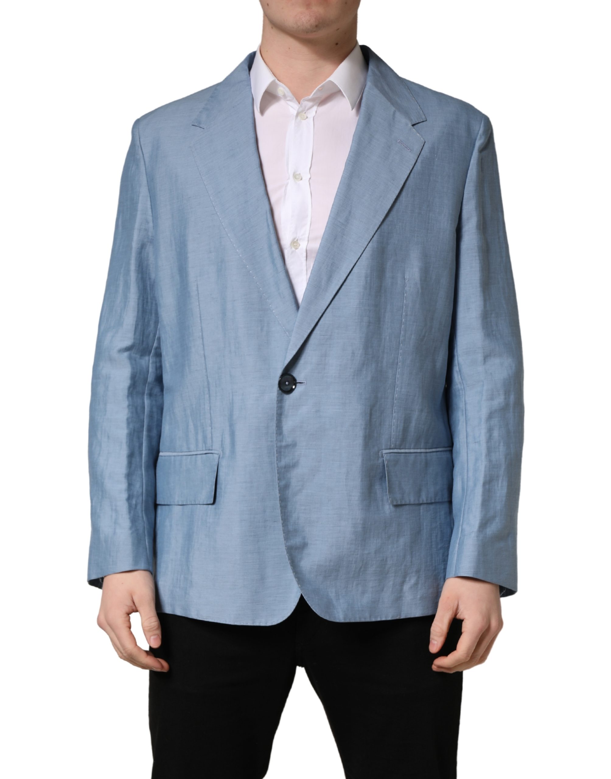 Light Blue Single Breasted Men Jacket Blazer