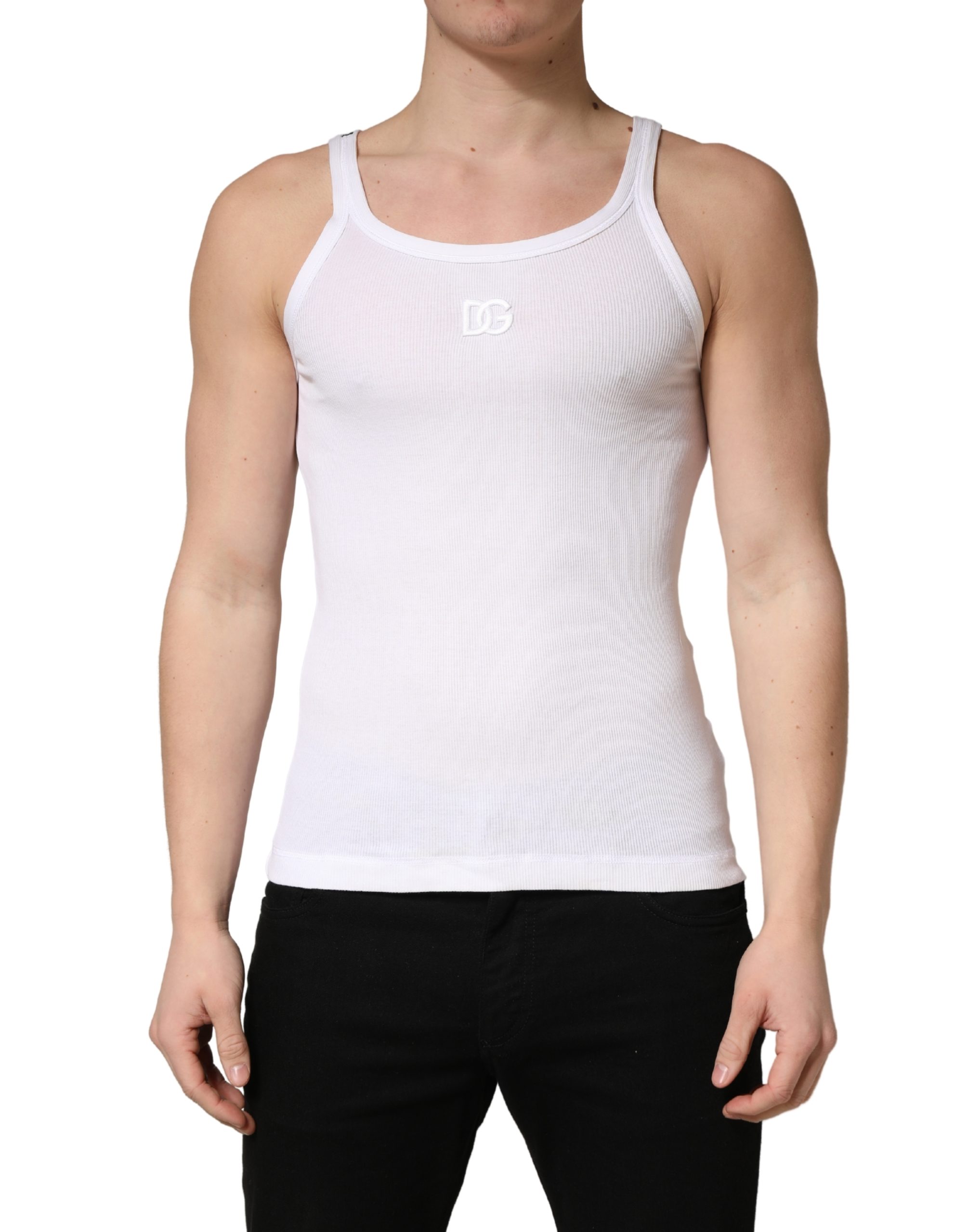 White Ribbed Cotton Sleeveless Tank  T-shirt