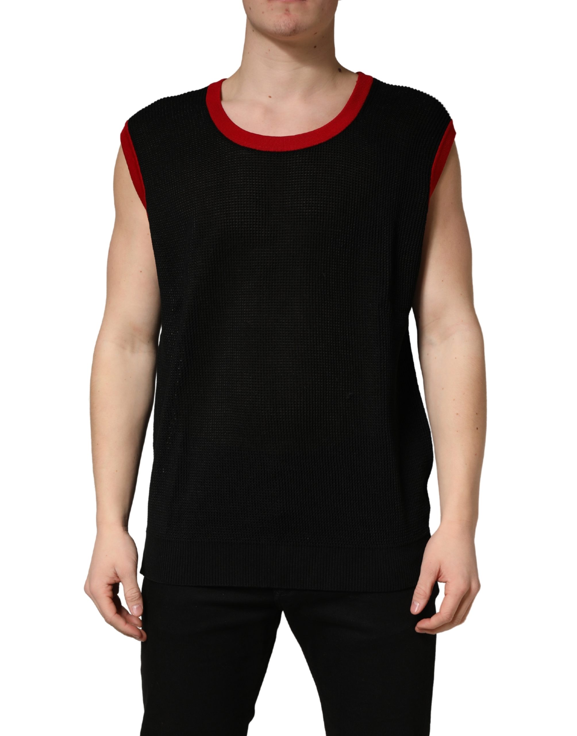 Black Crew Neck Sleeveless Men Knit Vest T-shirt