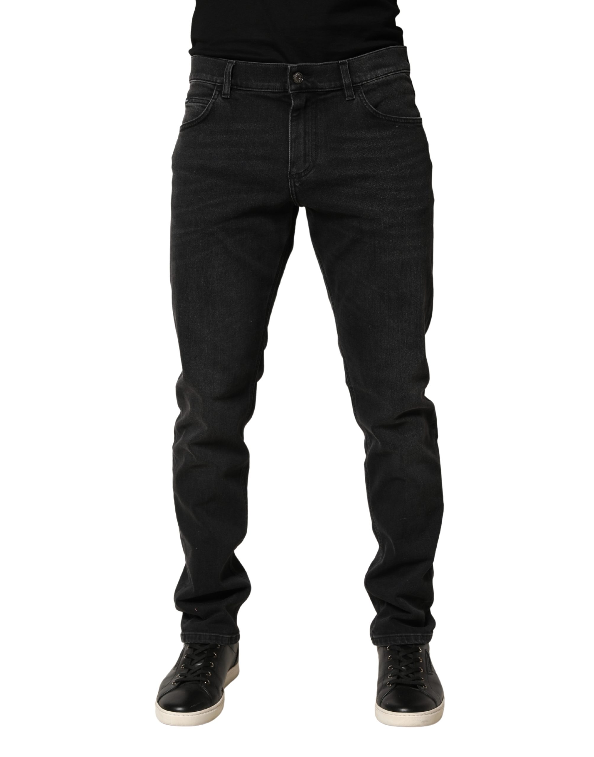 Black Cotton Stretch Regular SkinnyDenim Jeans