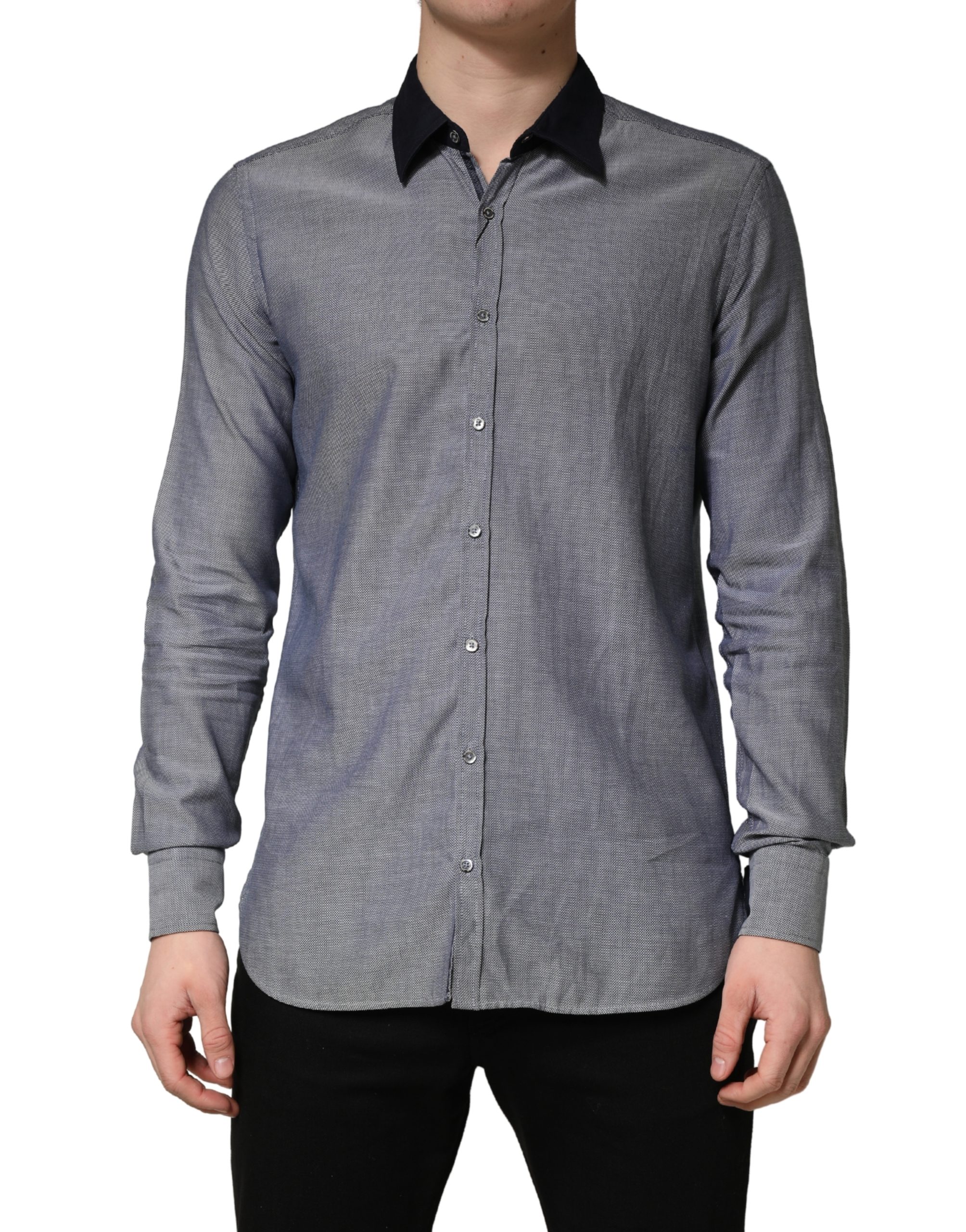 Dark Blue Cotton Long Sleeves Collared Dress Formal Shirt