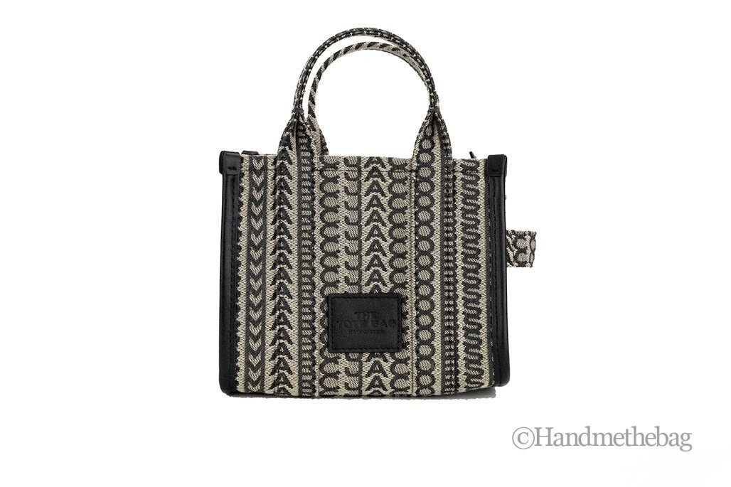 Marc Jacobs The Monogram Beige Mini Tote Woven Jacquard Canvas Crossbody Handbag