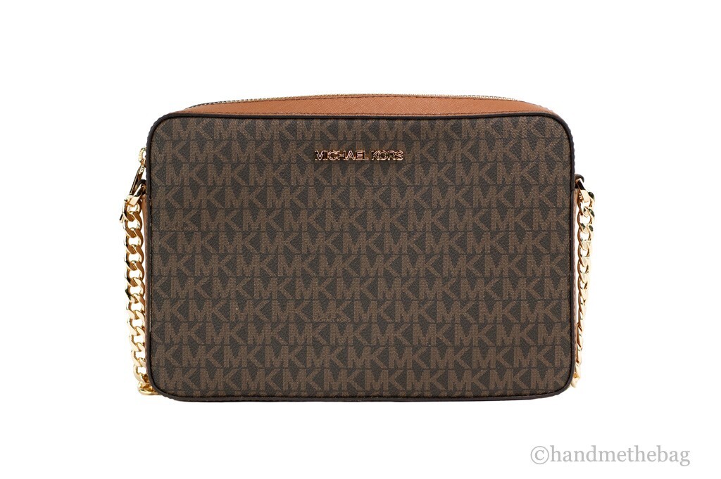 Michael Kors Women'S Jet Set East West Crossbody Handbag Saffiano, Brown Gold, Large