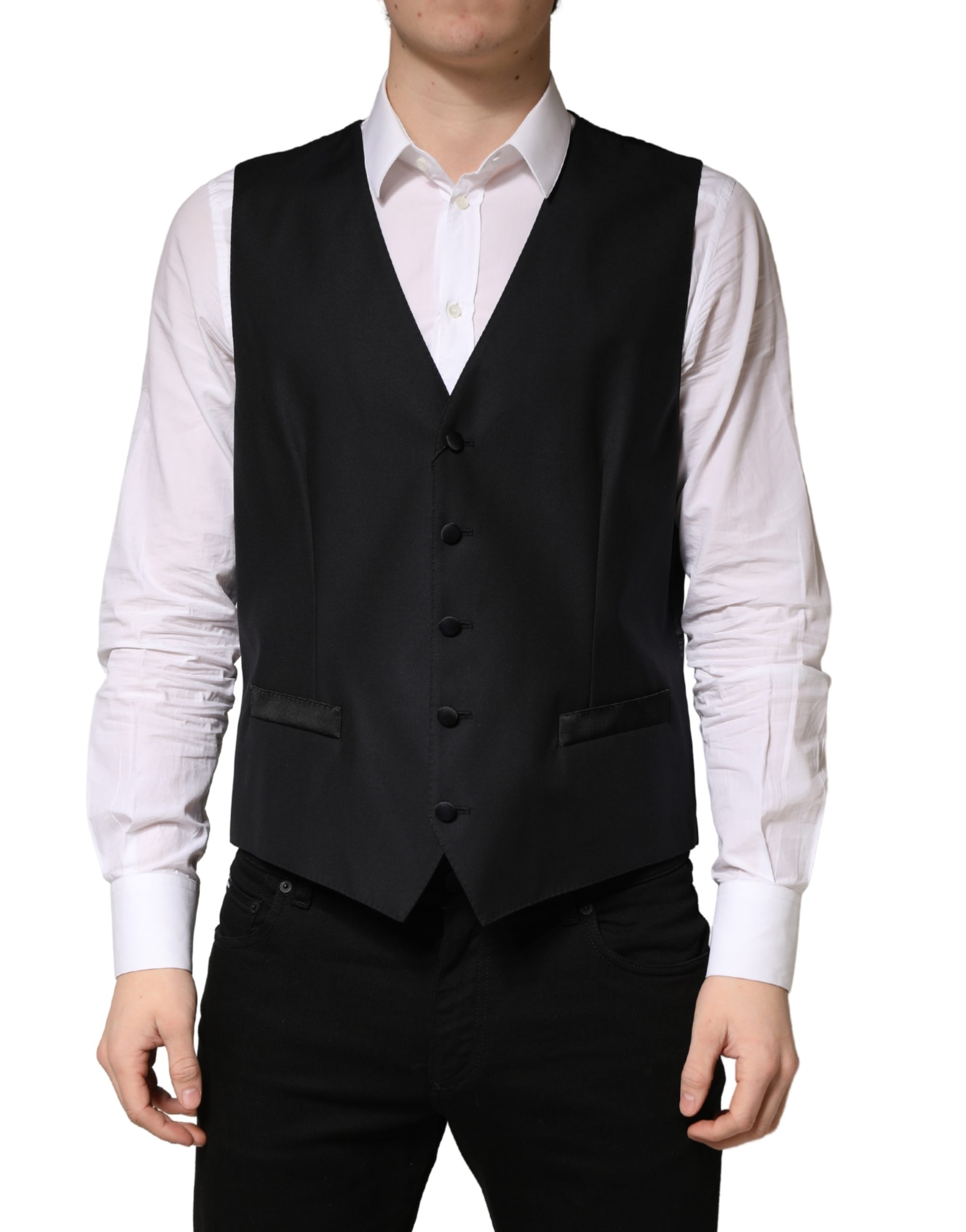 Black Wool Single Breasted Men Waistcoat Vest