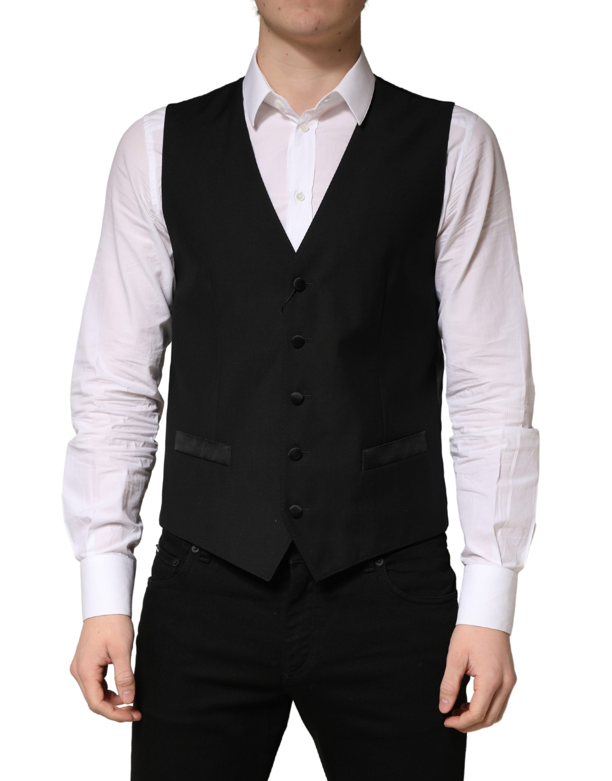 Black Wool Single Breasted Men Waistcoat Vest