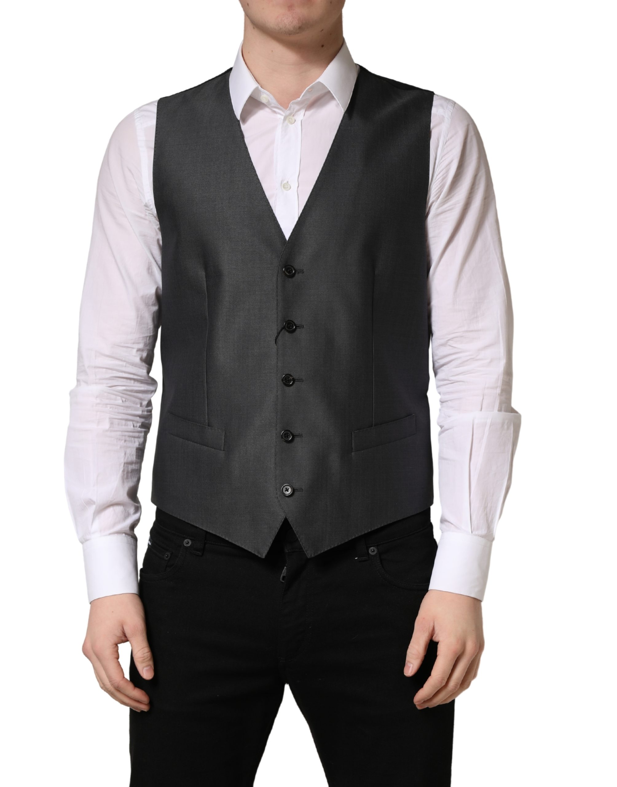 Dark Gray Single Breasted Men Waistcoat Vest