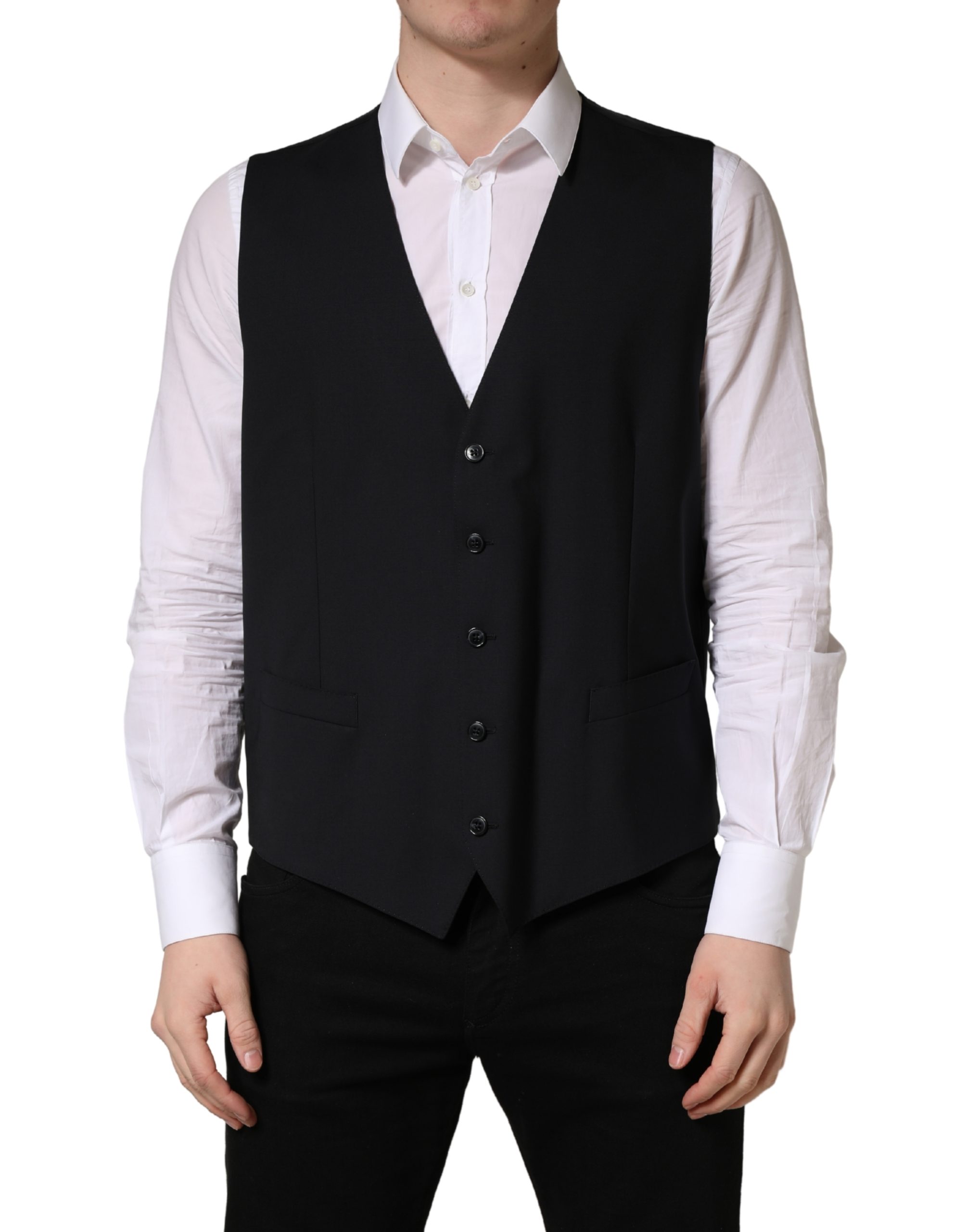 Black Wool Single Breasted Waistcoat Vest