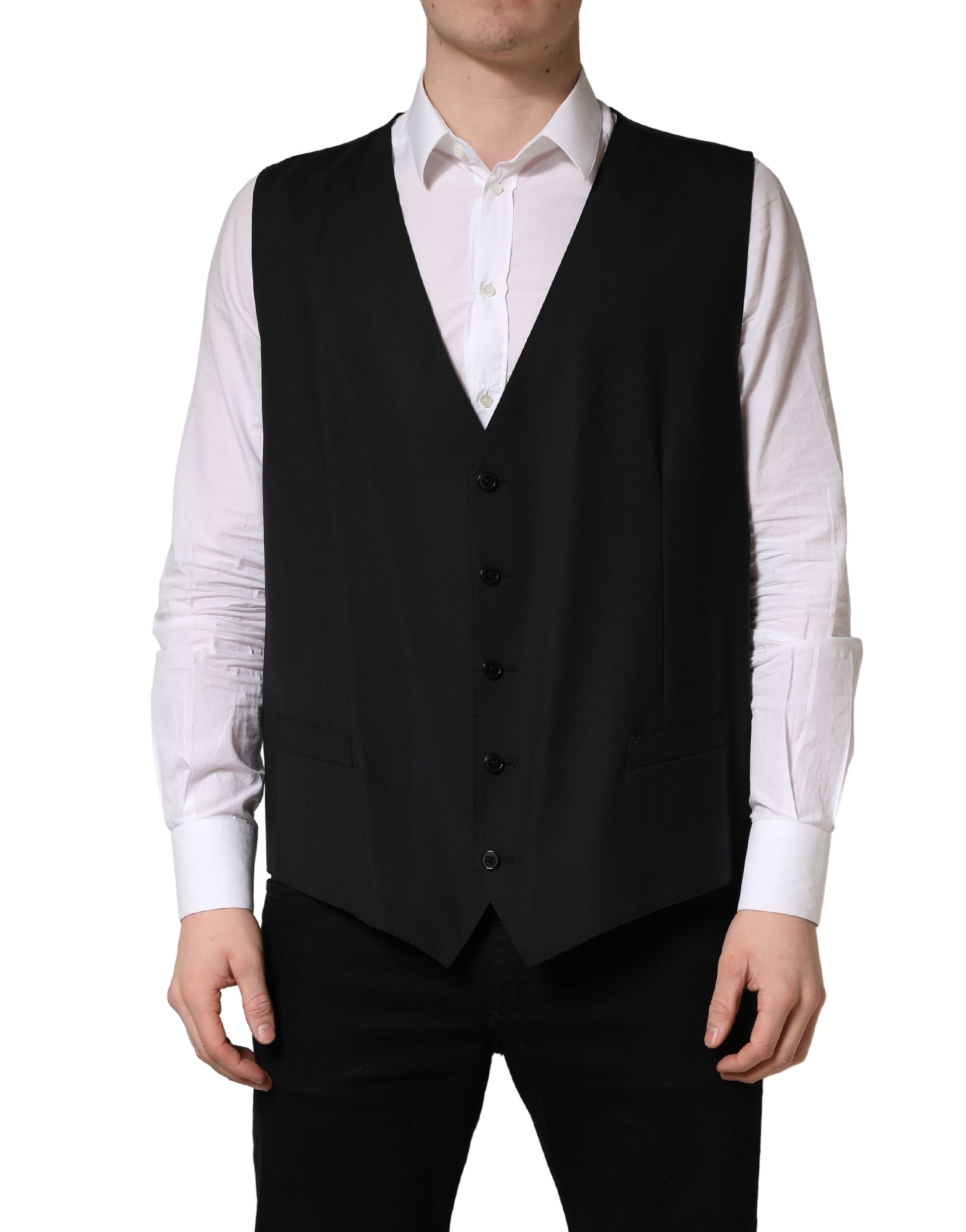 Black Wool Single Breasted Waistcoat Vest