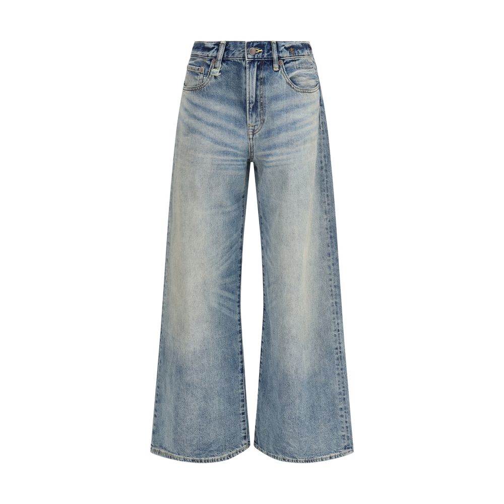 Blue Cotton High-Waisted Jean