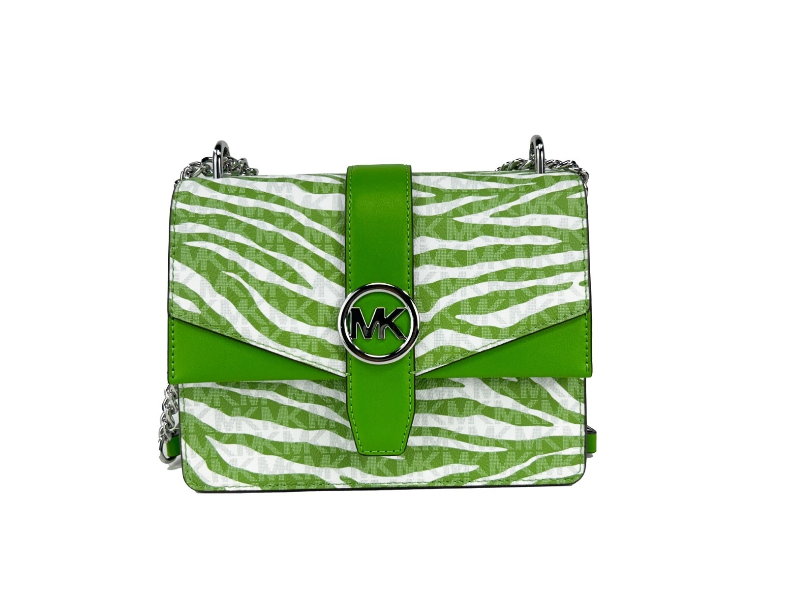 Michael Kors Greenwich Small Print Logo Crossbody Tote Chain Bag  Jungle Green $498