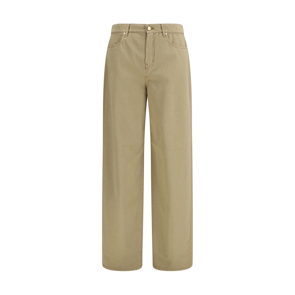 Beige Cotton Casual Pants