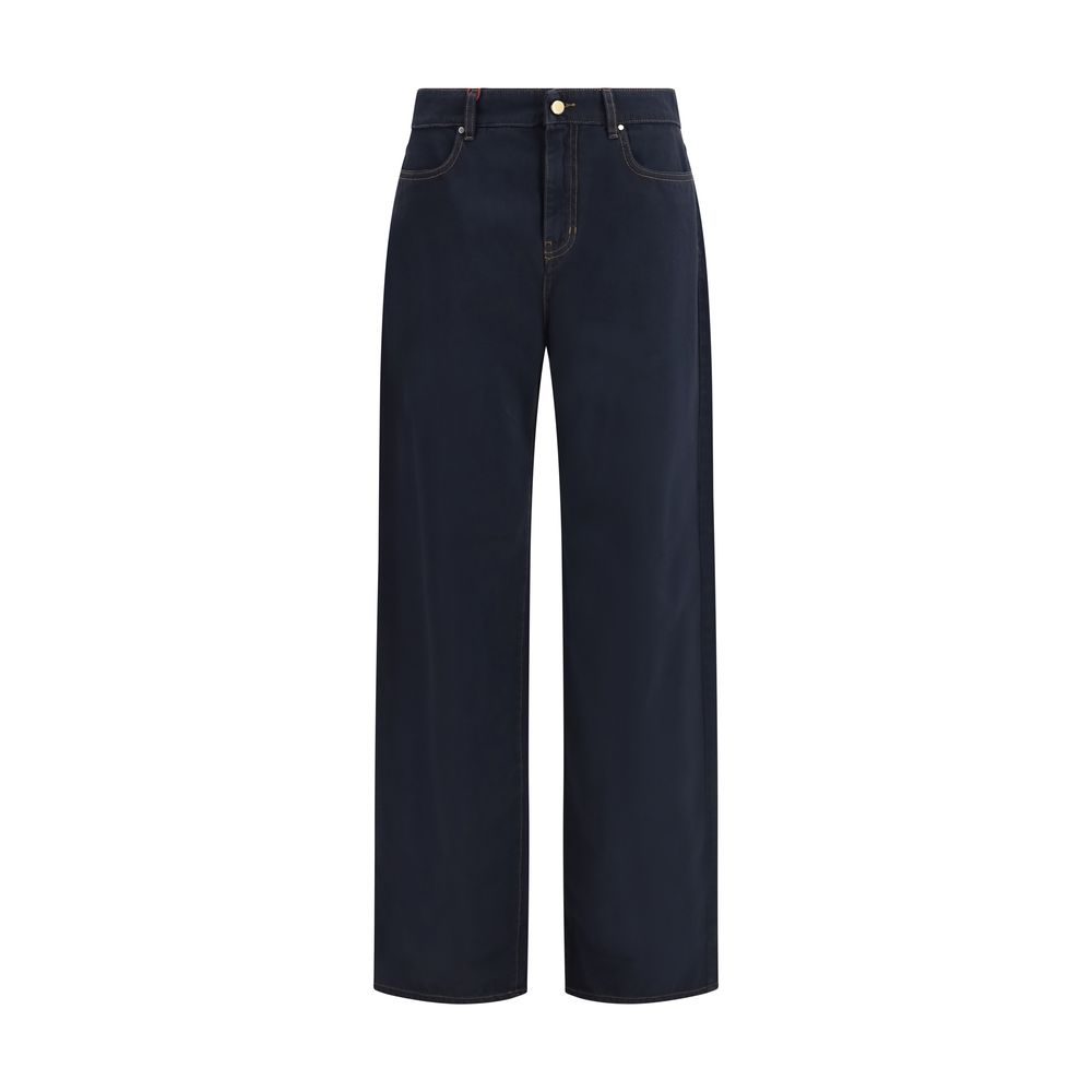 Blue Cotton Casual Pants