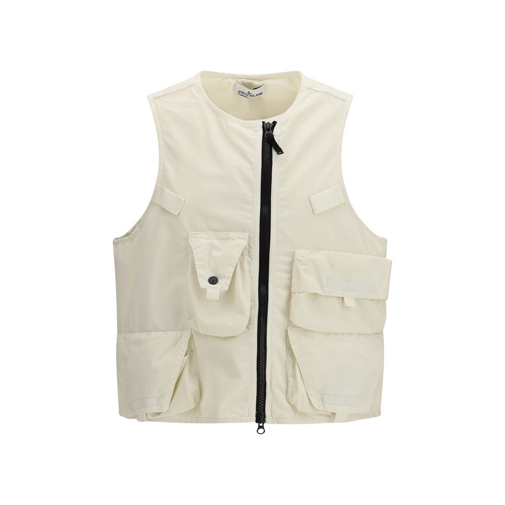 Beige Cotton Sleveless Jacket