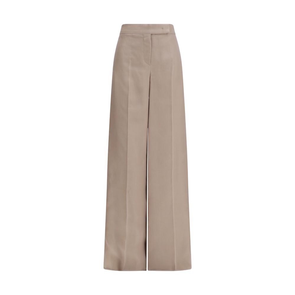 Beige Silk Casual Pants