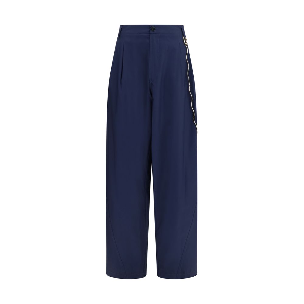 Blue Cotton Casual Pants
