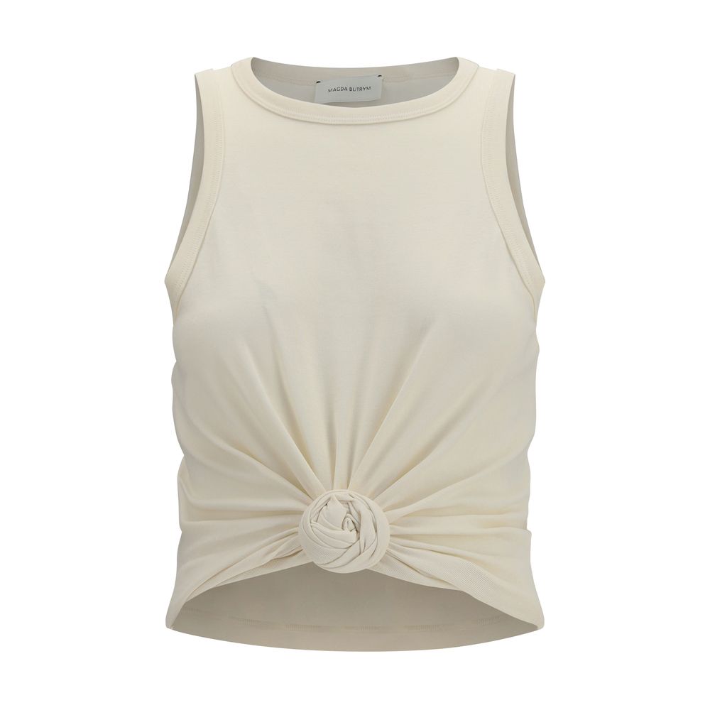Beige Cotton Sleeveles T-Shirt