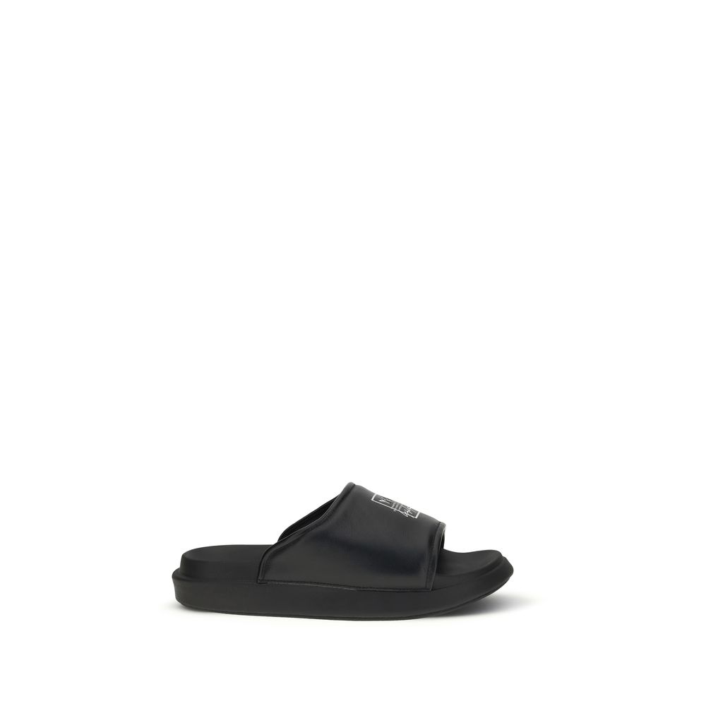 Black Calf Leather Bos Taurus Flat Sandals