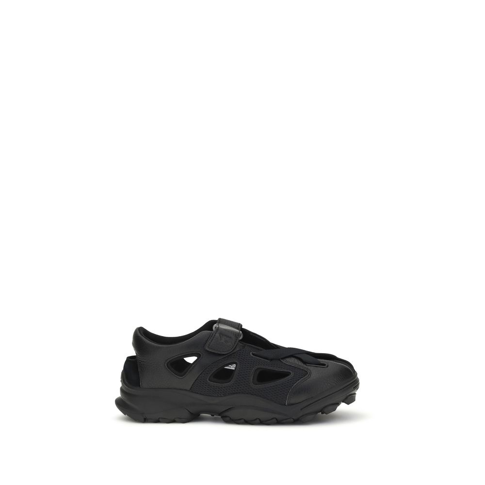 Black Calf Leather Bos Taurus Flat Sandals