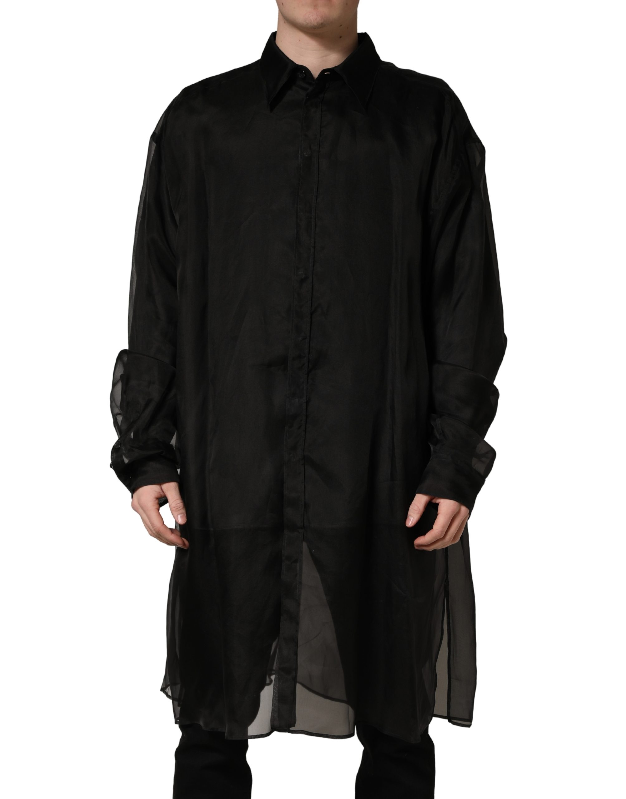 Black Ruffle Detail Semi Sheer Shirt Jacket