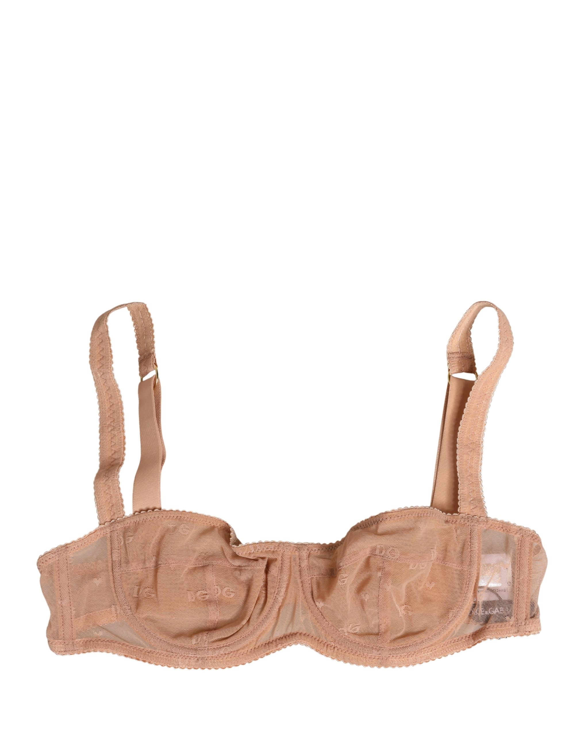 Beige Lace Mesh Underwire Balconnet Bra Underwear