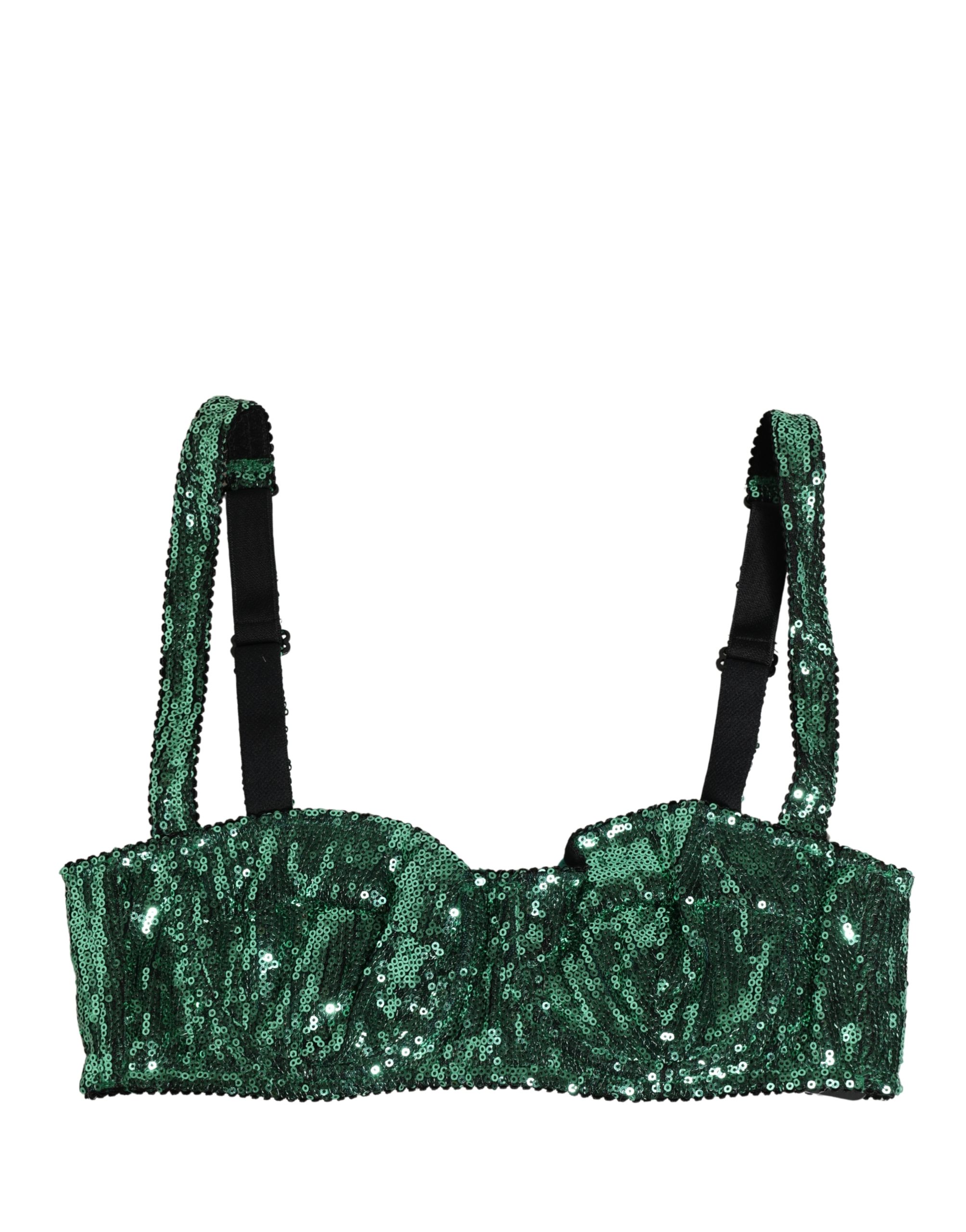 Green Sequined Nyon Balconnet Bra Underwear