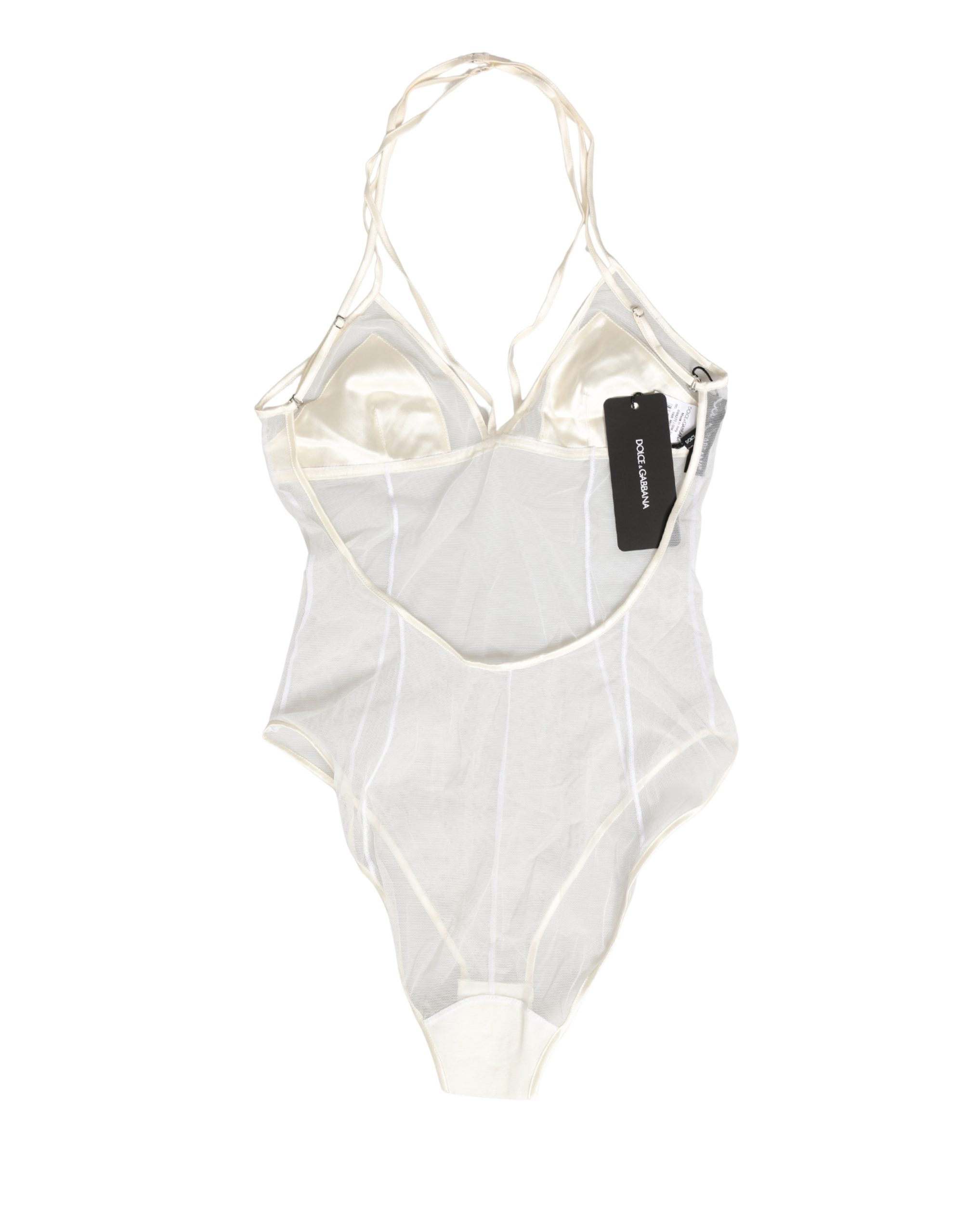 White Sheer Nylon Bodysuit Halterneck Underwear
