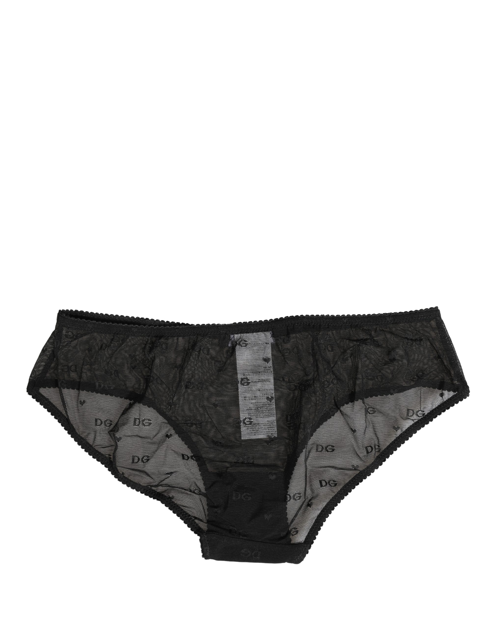 Black Sheer Mesh Lace Logo Brief Panty Underwear
