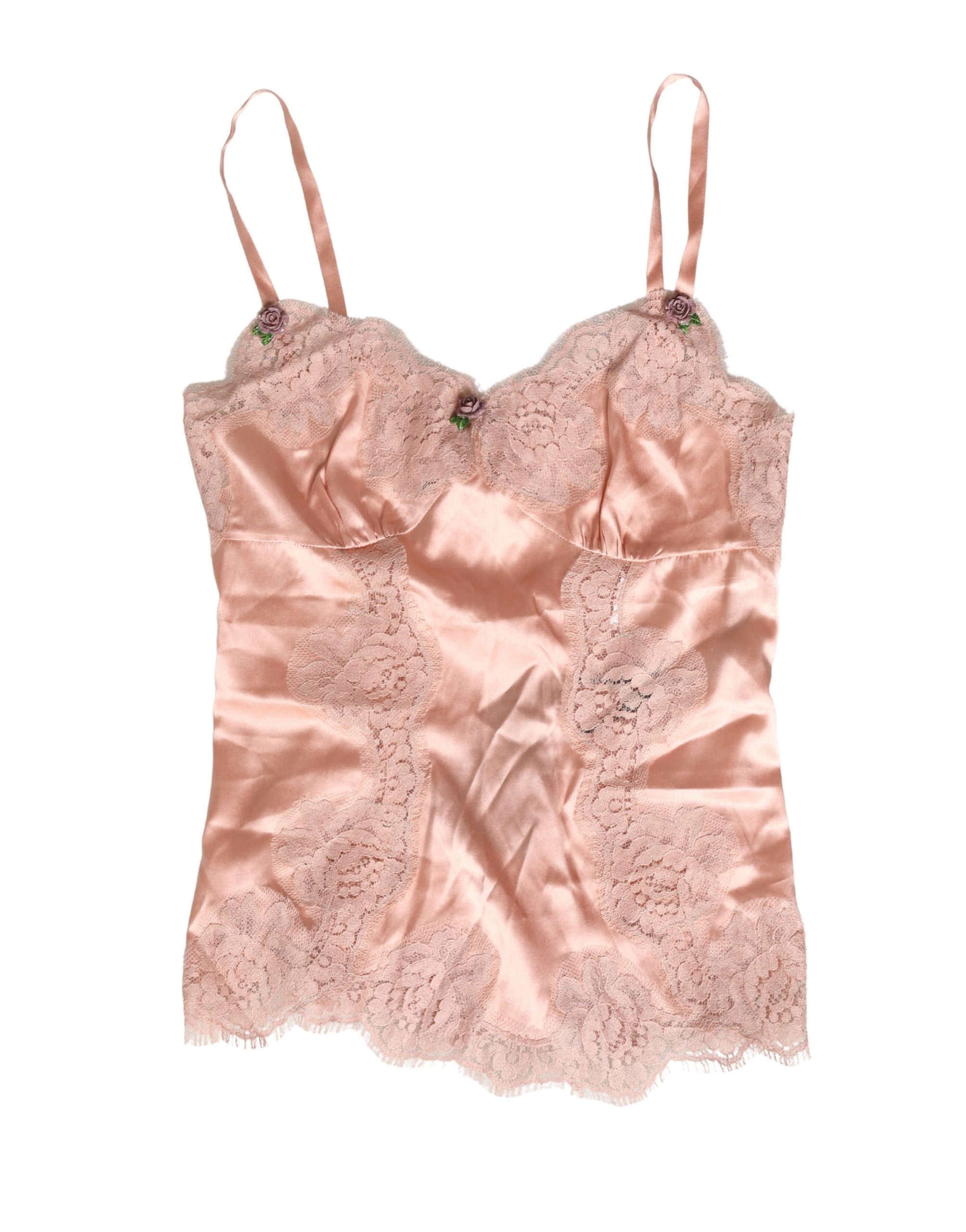 Pink Lace Silk Satin Tank Lingerie Sleepwear
