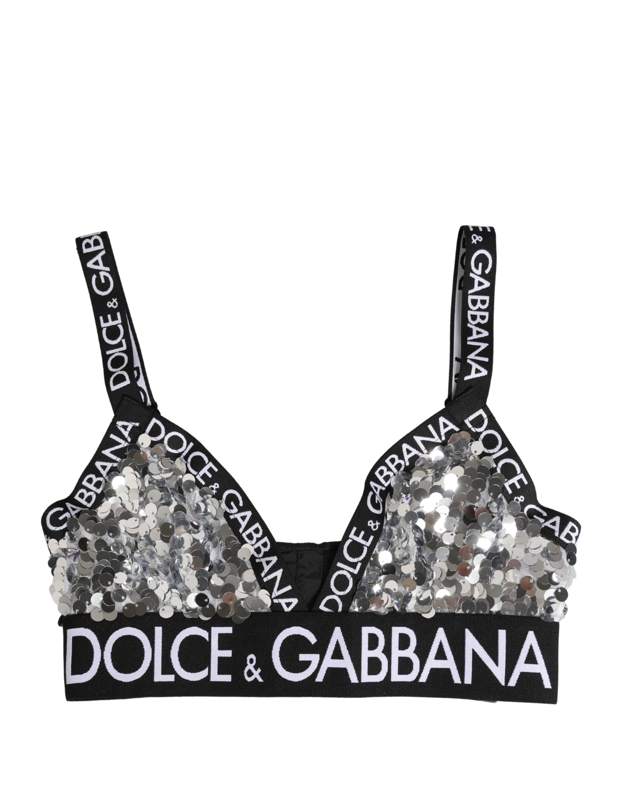 Silver Sequined Triangle Soft Cup Bra Underwear