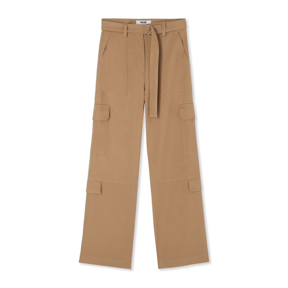 Beige Viscose Cargo Pants