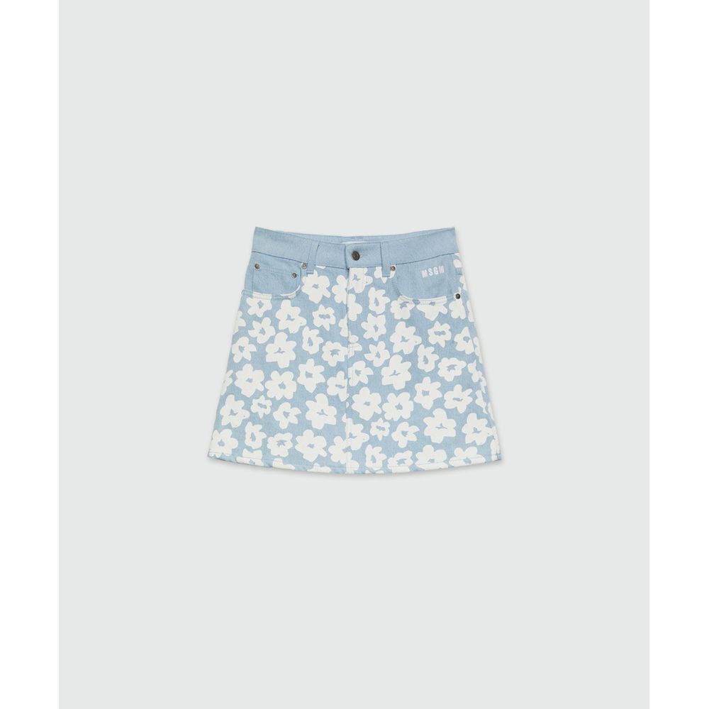 Blue Cotton Mini Skirt