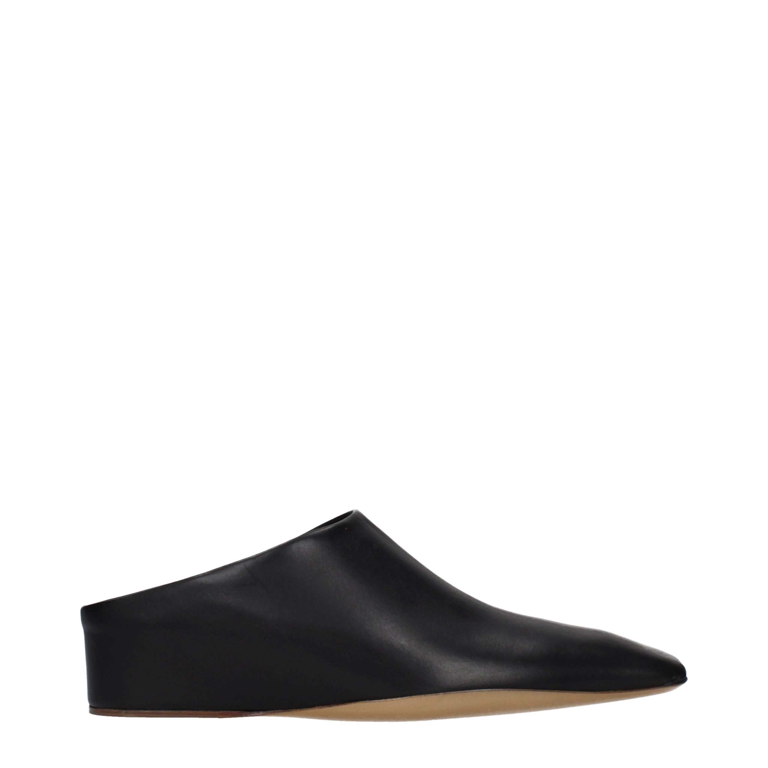 Black Leather Slippers