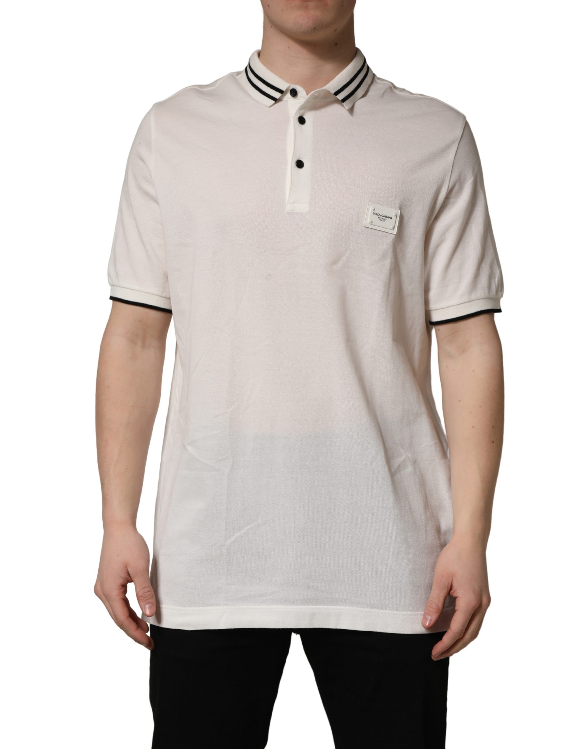 White Logo Plaque Short Sleeve Polo T-shirt